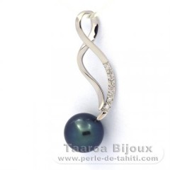 Rhodiated Sterling Silver Pendant and 1 Tahitian Pearl Round C+ 9.2 mm