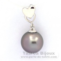 Rhodiated Sterling Silver Pendant and 1 Tahitian Pearl Round C 9.4 mm