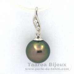 Rhodiated Sterling Silver Pendant and 1 Tahitian Pearl Round C 8.8 mm