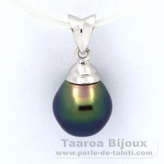 Rhodiated Sterling Silver Pendant and 1 Tahitian Pearl Semi-Baroque B+ 9.2 mm