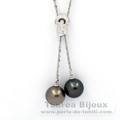 Rhodiated Sterling Silver Necklace and 2 Tahitian Pearls Round B/C 12 and 12.2 mm