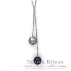 Rhodiated Sterling Silver Necklace and 2 Tahitian Pearls Round B/C 12.6 and 12.8 mm