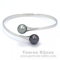 Rhodiated Sterling Silver Bracelet and 2 Tahitian Pearls Round C 11 and 11.1 mm