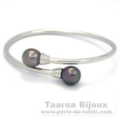Rhodiated Sterling Silver Bracelet and 2 Tahitian Pearls Semi-Baroque B 10.3 mm