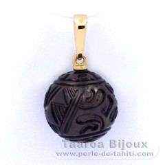 18K solid Gold Pendant and 1 Engraved Tahitian Pearl 12 mm