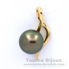18K solid Gold Pendant and 1 Tahitian Pearl Round B 8.8 mm