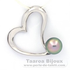 Rhodiated Sterling Silver Pendant and 1 Tahitian Pearl Semi-Baroque B 8.9 mm