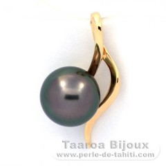 18K solid Gold Pendant and 1 Tahitian Pearl Round A 8.7 mm
