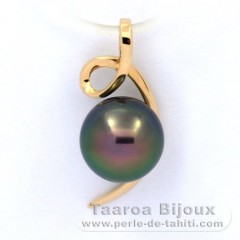 18K solid Gold Pendant and 1 Tahitian Pearl Round A 9 mm