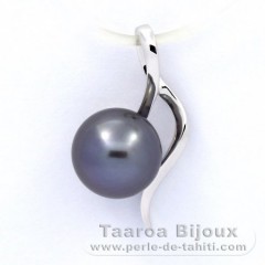 18K Solid White Gold Pendant and 1 Tahitian Pearl Round B 8.9 mm