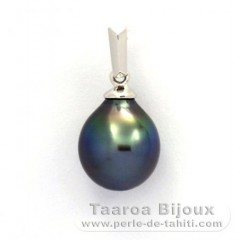 18K Solid White Gold Pendant and 1 Tahitian Pearl Semi-Baroque A 8.8 mm