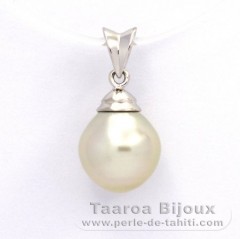 Rhodiated Sterling Silver Pendant and 1 Tahitian Pearl Semi-Baroque C 10 mm