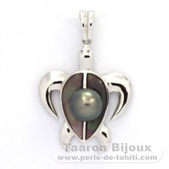 Rhodiated Sterling Silver Pendant and 1 Tahitian Pearl Round C 8.2 mm