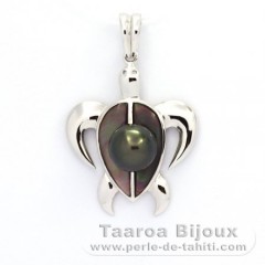 Rhodiated Sterling Silver Pendant and 1 Tahitian Pearl Round B 8.3 mm