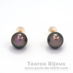 18K solid Gold Earrings and 2 Tahitian Pearls Round 1 B & 1 C 9.7 mm