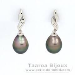 Rhodiated Sterling Silver Earrings and 2 Tahitian Pearls Semi-Baroque B 9 and 9.2 mm