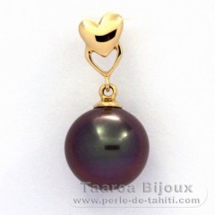 18K solid Gold Pendant and 1 Tahitian Pearl Round A 10.3 mm