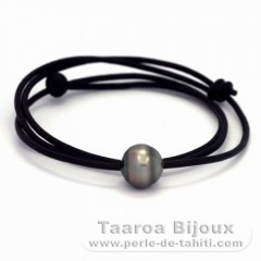 Leather Necklace and 1 Tahitian Pearl Ringed C 12.7 mm