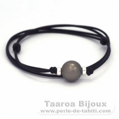 Waxed Cotton Necklace and 1 Tahitian Pearl Round C 12.7 mm