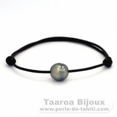 Leather Bracelet and 1 Tahitian Pearl Ringed C 10.5 mm