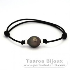 Waxed Cotton Bracelet and 1 Tahitian Pearl Semi-Baroque C 11.9 mm