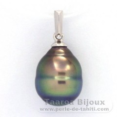 Rhodiated Sterling Silver Pendant and 1 Tahitian Pearl Ringed B 10 mm
