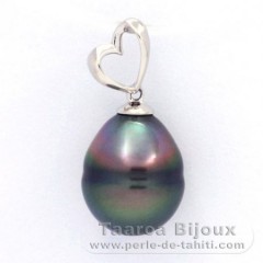 Rhodiated Sterling Silver Pendant and 1 Tahitian Pearl Ringed B 10 mm