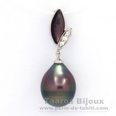 Rhodiated Sterling Silver Pendant and 1 Tahitian Pearl Ringed B 10.9 mm