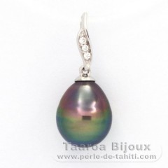 Rhodiated Sterling Silver Pendant and 1 Tahitian Pearl Ringed B 9.9 mm