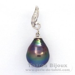 Rhodiated Sterling Silver Pendant and 1 Tahitian Pearl Ringed A 9.8 mm