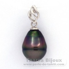 Rhodiated Sterling Silver Pendant and 1 Tahitian Pearl Ringed C 10.2 mm