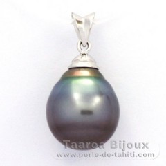 Rhodiated Sterling Silver Pendant and 1 Tahitian Pearl Ringed C 12.8 mm