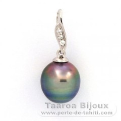 Rhodiated Sterling Silver Pendant and 1 Tahitian Pearl Semi-Baroque B 9.3 mm