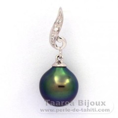 Rhodiated Sterling Silver Pendant and 1 Tahitian Pearl Semi-Baroque B+ 9.4 mm