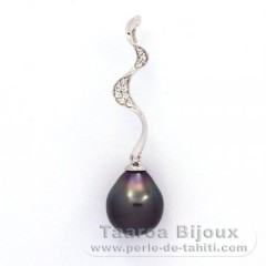 Rhodiated Sterling Silver Pendant and 1 Tahitian Pearl Semi-Baroque C 9.3 mm