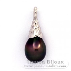 Rhodiated Sterling Silver Pendant and 1 Tahitian Pearl Semi-Baroque B 9.8 mm