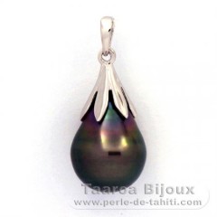 Rhodiated Sterling Silver Pendant and 1 Tahitian Pearl Semi-Baroque B 10.2 mm