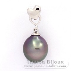 Rhodiated Sterling Silver Pendant and 1 Tahitian Pearl Semi-Baroque B 9.7 mm