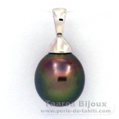 Rhodiated Sterling Silver Pendant and 1 Tahitian Pearl Semi-Baroque B 9.3 mm
