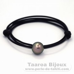 Leather Necklace and 1 Tahitian Pearl Round C 13.4 mm