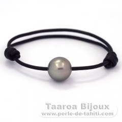 Leather Bracelet and 1 Tahitian Pearl Round C 13.5 mm