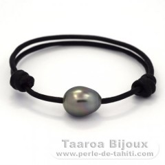 Leather Bracelet and 1 Tahitian Pearl Semi-Baroque B 11.5 mm