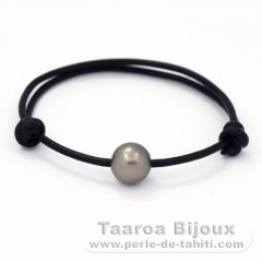 Leather Bracelet and 1 Tahitian Pearl Round C 10.6 mm