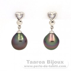 Rhodiated Sterling Silver Earrings and 2 Tahitian Pearls Semi-Baroque A 9.1 mm