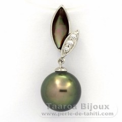 Rhodiated Sterling Silver Pendant and 1 Tahitian Pearl Round C 9.9 mm