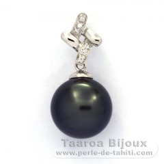 Rhodiated Sterling Silver Pendant and 1 Tahitian Pearl Round C 12.1 mm