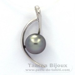 Rhodiated Sterling Silver Pendant and 1 Tahitian Pearl Round C 8.3 mm