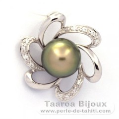 Rhodiated Sterling Silver Pendant and 1 Tahitian Pearl Semi-Baroque C 9.2 mm