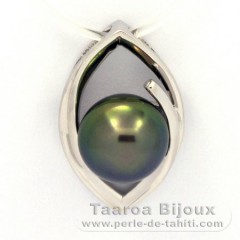 Rhodiated Sterling Silver Pendant and 1 Tahitian Pearl Semi-Baroque B 9.6 mm