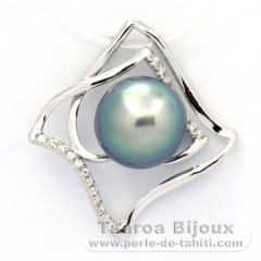 Rhodiated Sterling Silver Pendant and 1 Tahitian Pearl Semi-Baroque B 9.6 mm